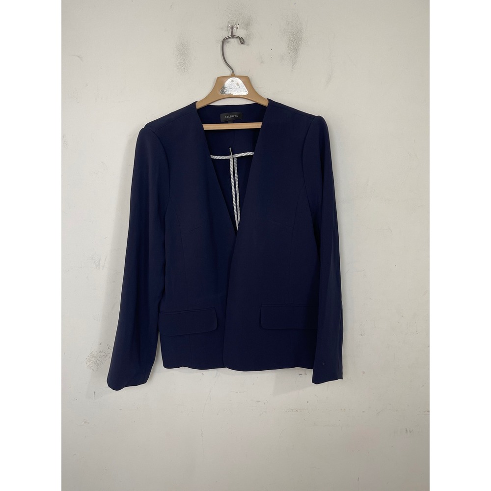 Talbots Navy Blue Collarless Open Front Blazer Jacket Women‎ Size 18 NWT